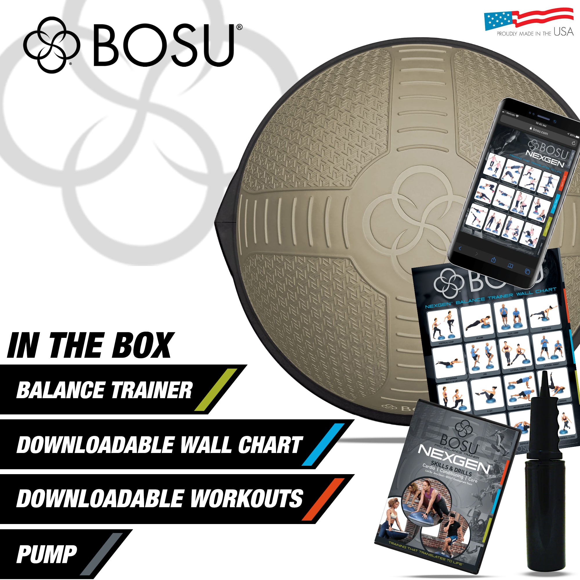 Bosu NEXGEN Balance Strength Trainer, Home Gym Workout Equipment, 26"(Open Box) - VMInnovations