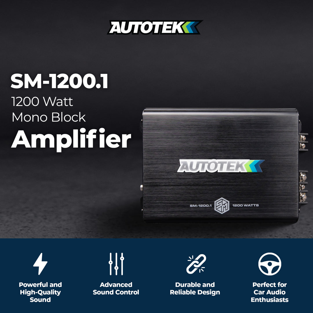 Autotek 1200 Watt 1 Channel Car Audio Amplifier, Street Machine SM-1200.1, Black