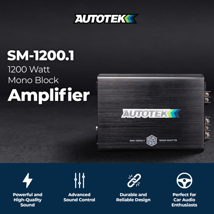 Autotek 1200 Watt 1 Channel Car Audio Amplifier, Street Machine SM-1200.1, Black