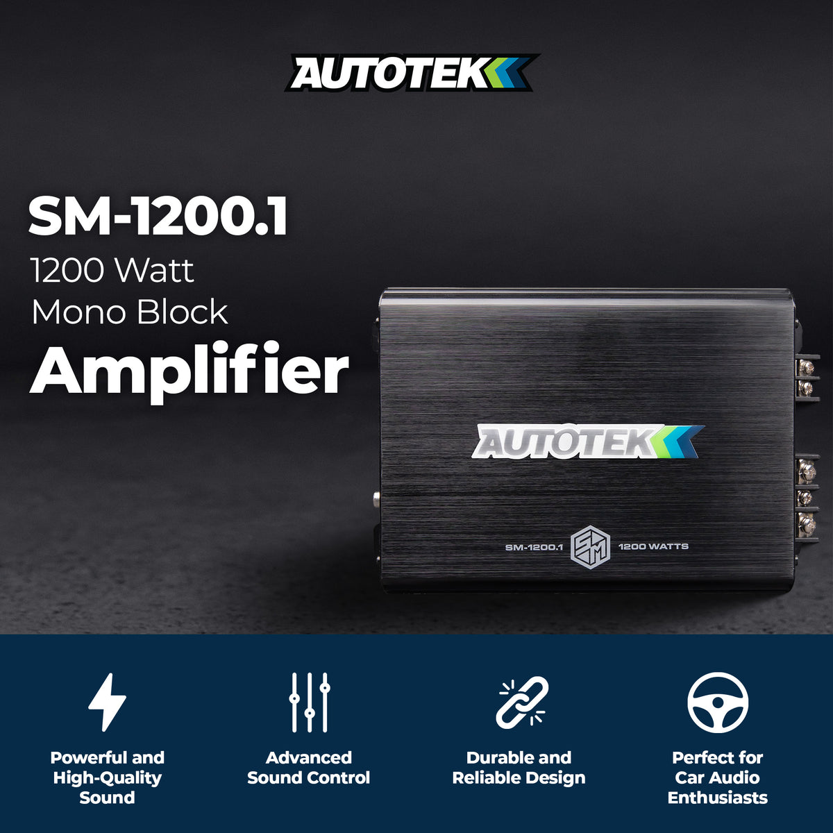 Autotek 1200W 1 Channel Car Audio Amplifier with 4 Gauge Complete Wiring Kit