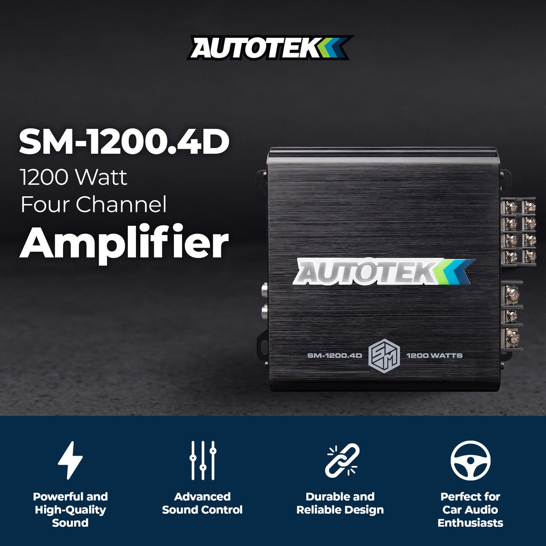 Autotek 1200W 4 Channel Car Audio Amplifier Bass Knob, Street Machine SM-1200.4D