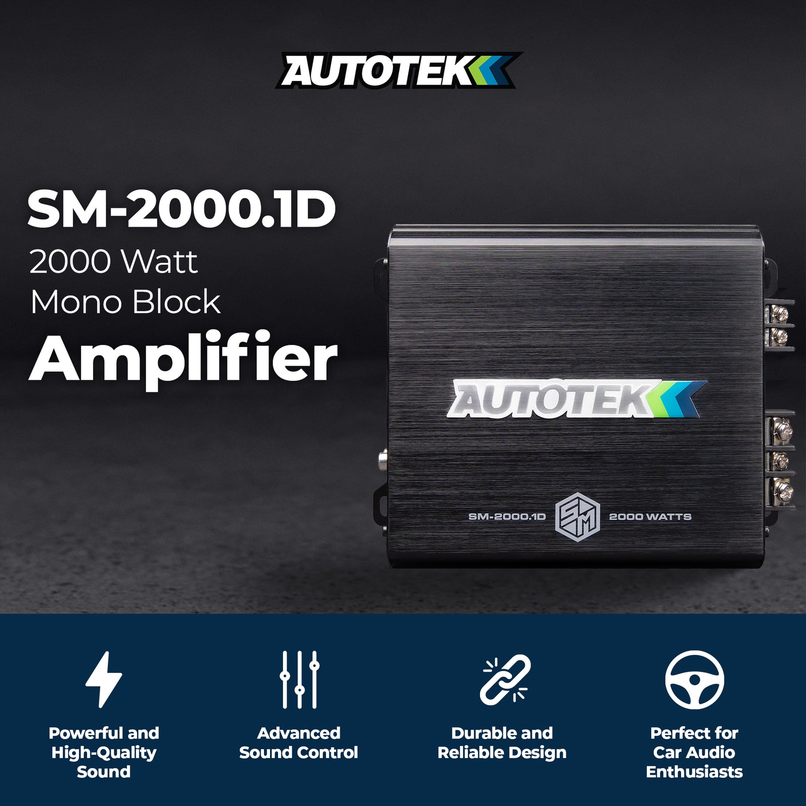 Autotek 2000W 1 Channel Car Audio Amplifier, Bass Knob, Street Machine SM-2000.1 - VMInnovations