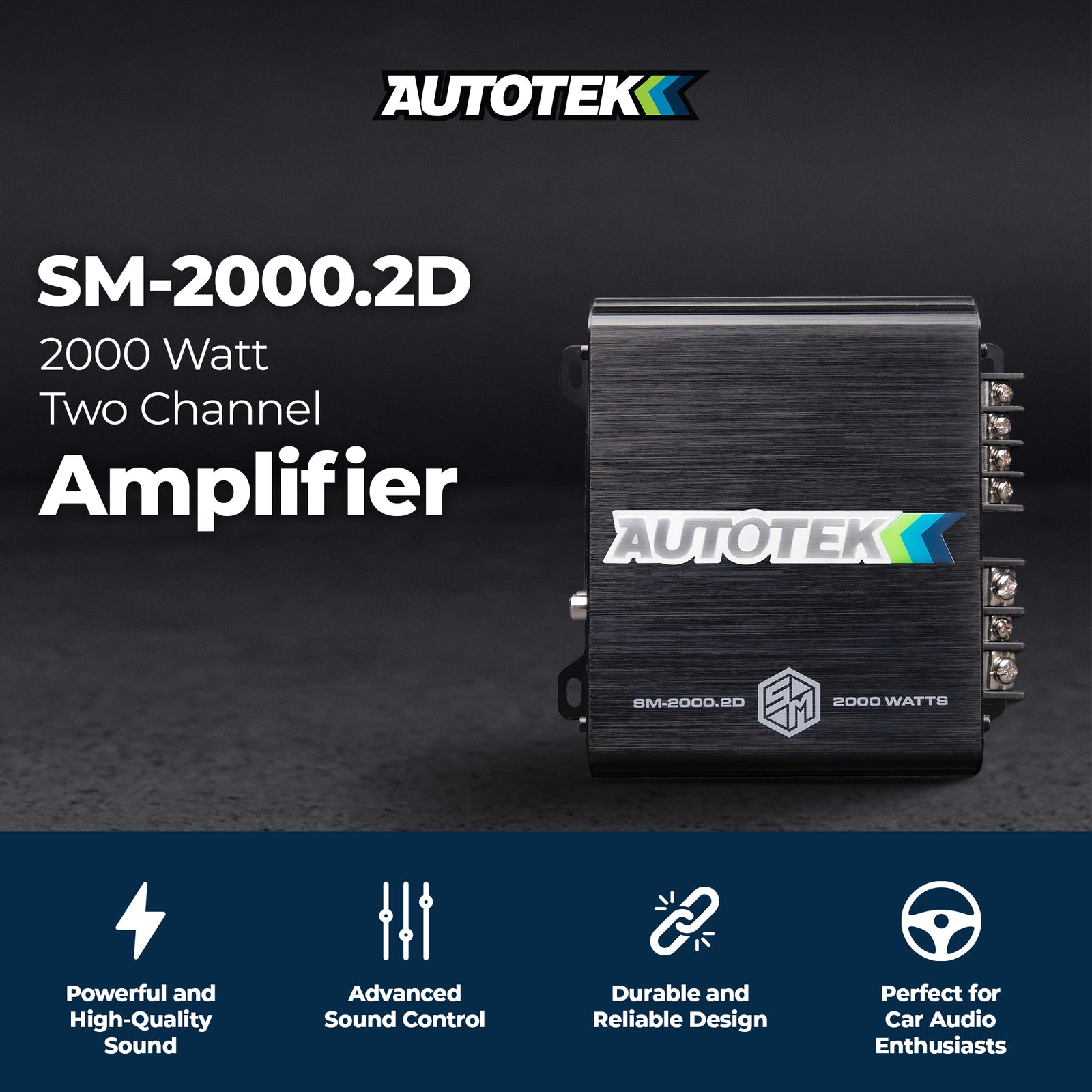 Autotek 2000W 2 Channel Car Audio Amplifier Bass Knob, Street Machine SM-2000.2D - VMInnovations
