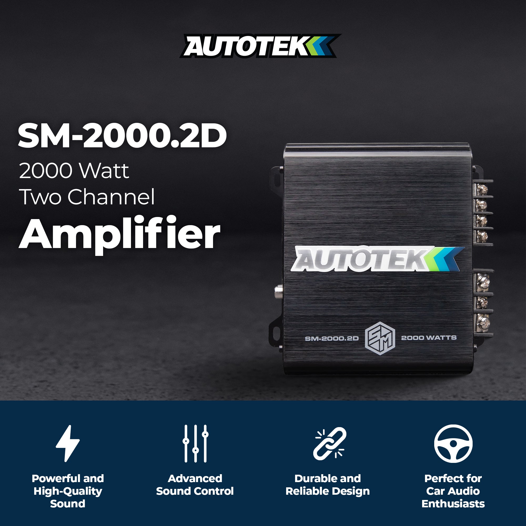 Autotek 2000W 2 Channel Car Audio Amplifier Bass Knob, Street Machine SM-2000.2D - VMInnovations