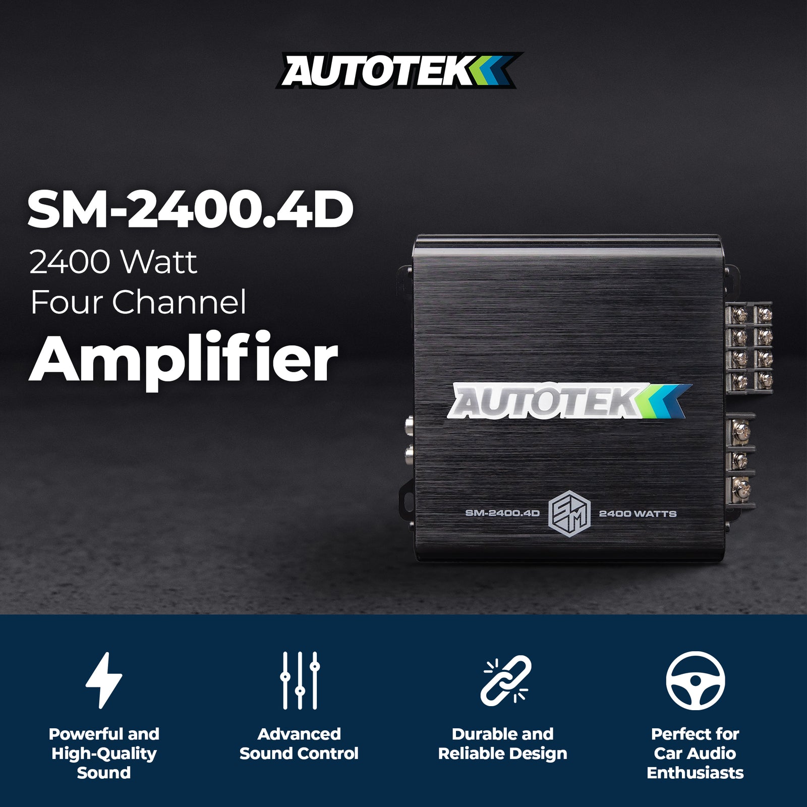 Autotek 2400W 4 Channel Car Audio Amplifier Bass Knob, Street Machine SM-2400.4D - VMInnovations