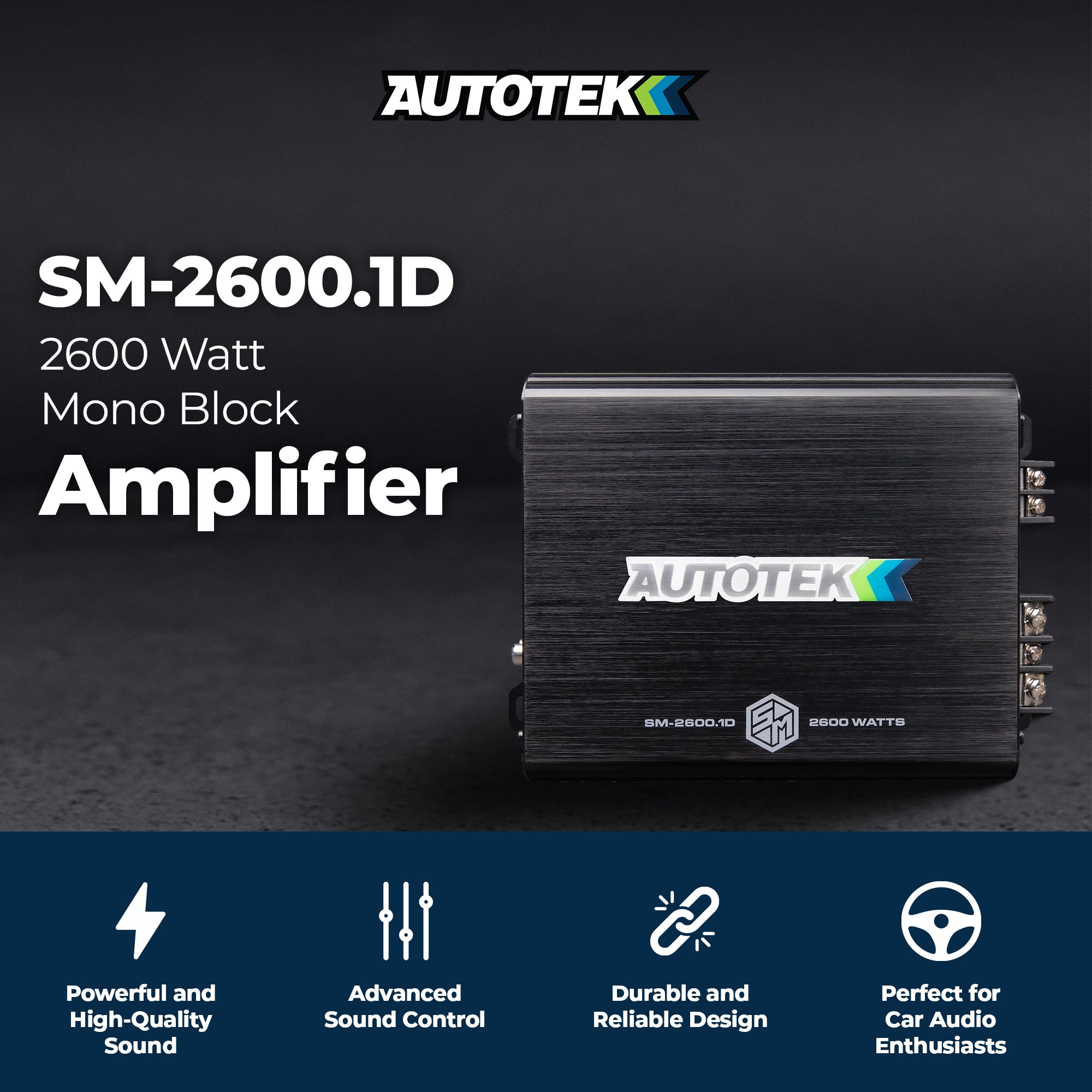 Autotek Street Machine 2600W 2 Channel Car Audio Amplifier, Bass Knob, Equalizer - VMInnovations