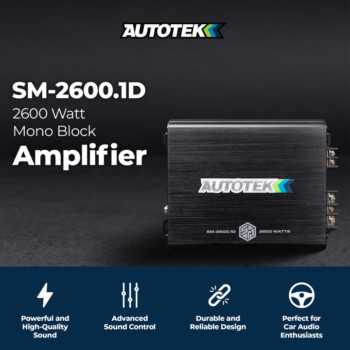 Autotek Street Machine 2600W 2 Channel Car Audio Amplifier, Bass Knob, Equalizer