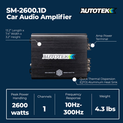 Autotek Street Machine 2600W 2 Channel Car Audio Amplifier, Bass Knob, Equalizer - VMInnovations
