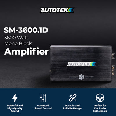 Autotek Street Machine 3600W 2 Channel Car Audio Amplifier, Bass Knob, Equalizer - VMInnovations