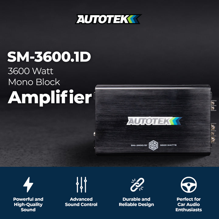 Autotek Street Machine 3600W 2 Channel Car Audio Amplifier, Bass Knob, Equalizer