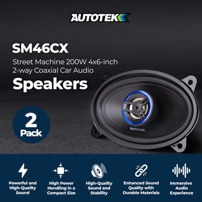 Autotek Street Machine 200W 4x6 Inch 2-Way Car Audio Coaxial Speakers, 2 Pack - VMInnovations