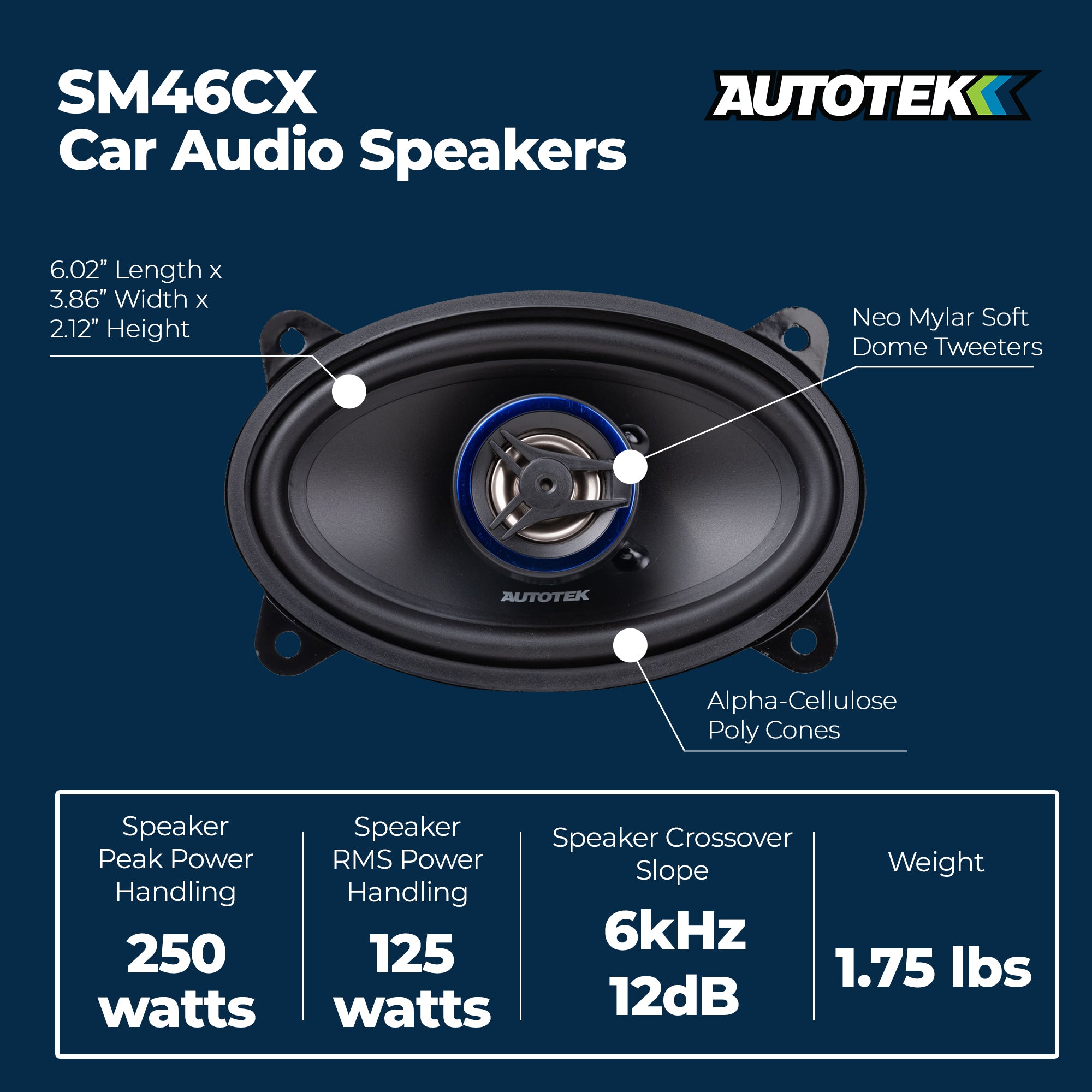 Autotek Street Machine 200W 4x6 Inch 2-Way Car Audio Coaxial Speakers, 2 Pack - VMInnovations