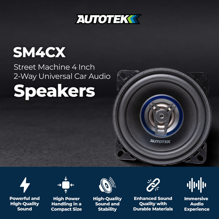 Autotek Street Machine 200 Watt 4 Inch 2 Way Car Audio Coaxial Speakers, Pair
