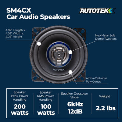 Autotek Street Machine 200 Watt 4 Inch 2 Way Car Audio Coaxial Speakers, 2 Pack - VMInnovations
