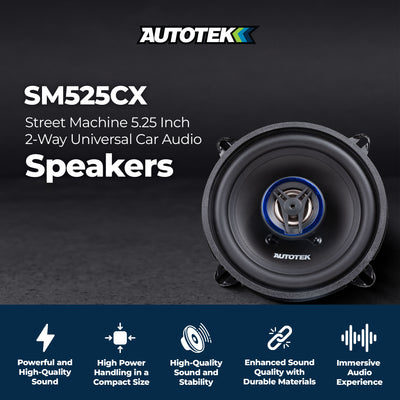 Autotek Street Machine 250 Watt 5.25" 2 Way Car Audio Coaxial Speakers, Pair - VMInnovations