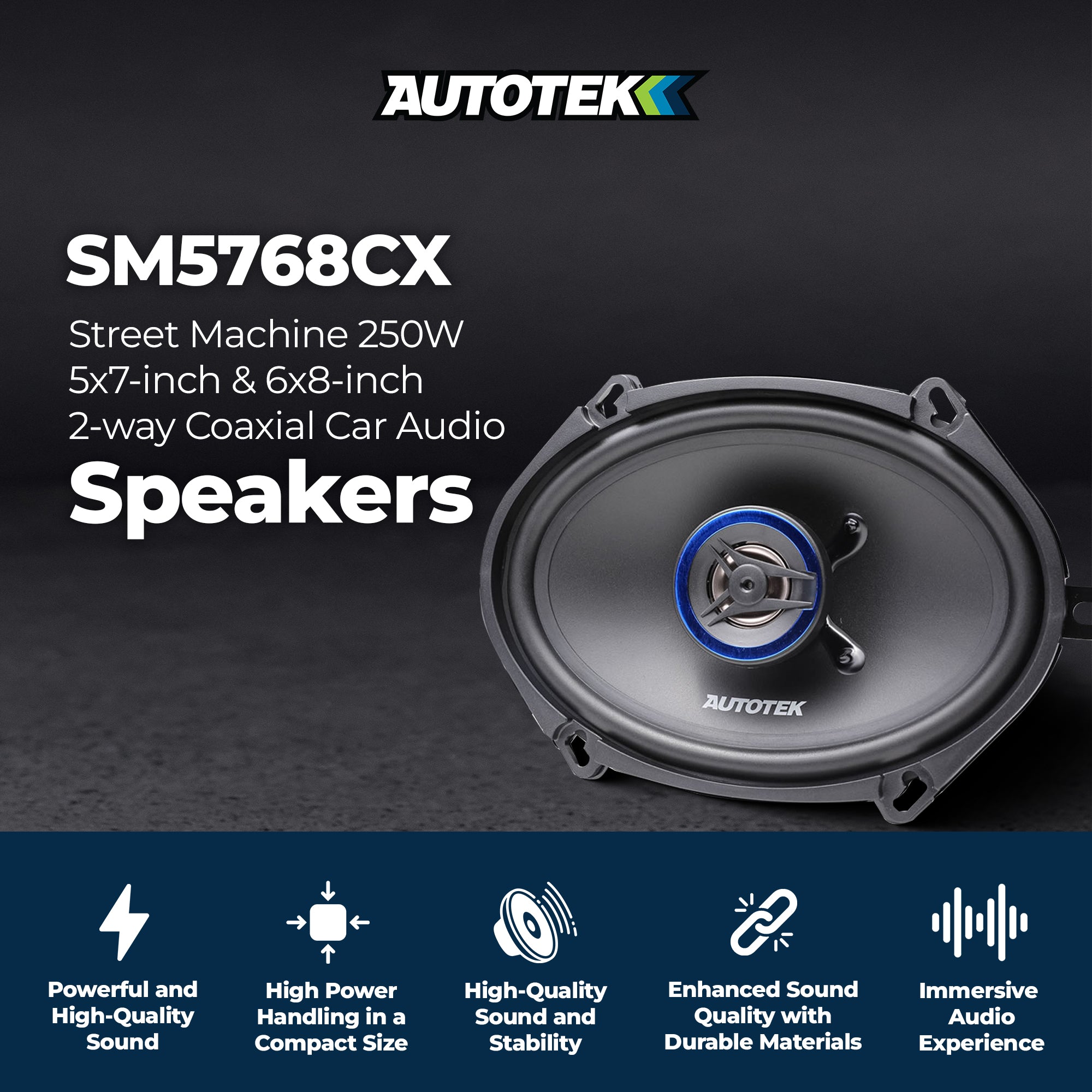 Autotek Street Machine 250W 5"x7" & 6"x8" 2 Way Car Audio Coaxial Speakers, Pair