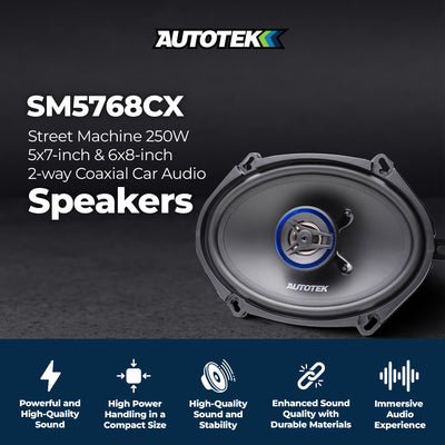 Autotek Street Machine 250W 5"x7" & 6"x8" 2 Way Car Audio Coaxial Speakers, Pair