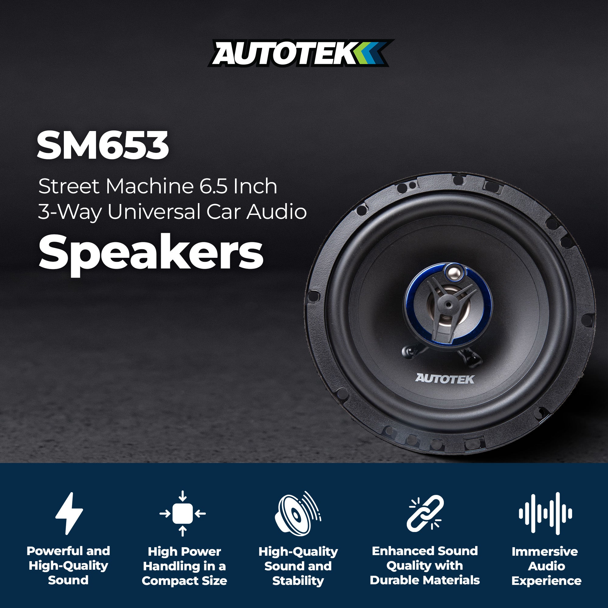 Autotek Street Machine 6.5" 3-Way Car Audio Universal Coaxial Speakers, 2 Pack