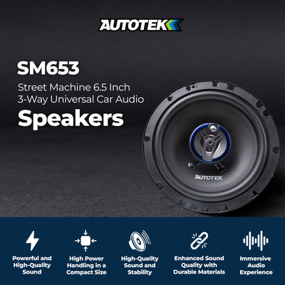 Autotek Street Machine 6.5" 3-Way Car Audio Universal Coaxial Speakers, 2 Pack