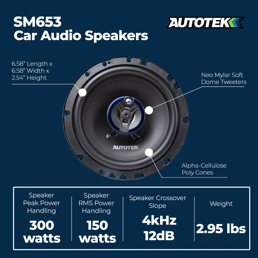 Autotek Street Machine 6.5" 3-Way Car Audio Universal Coaxial Speakers, 2 Pack