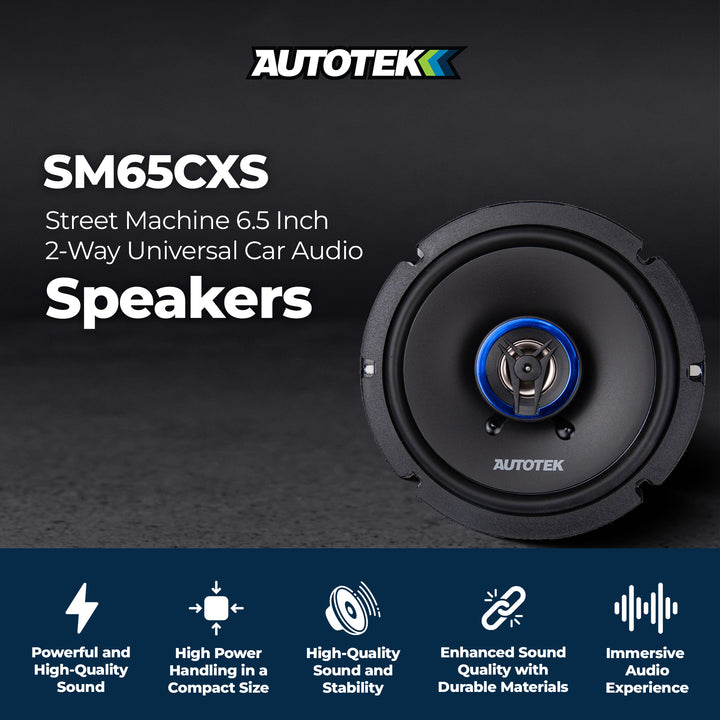 Autotek Street Machine 6.5 Inch 2-Way Shallow Car Audio Coaxial Speakers, Pair