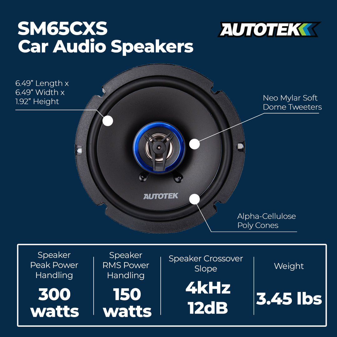 Autotek Street Machine 6.5 Inch 2-Way Shallow Car Audio Coaxial Speakers, 2 Pack