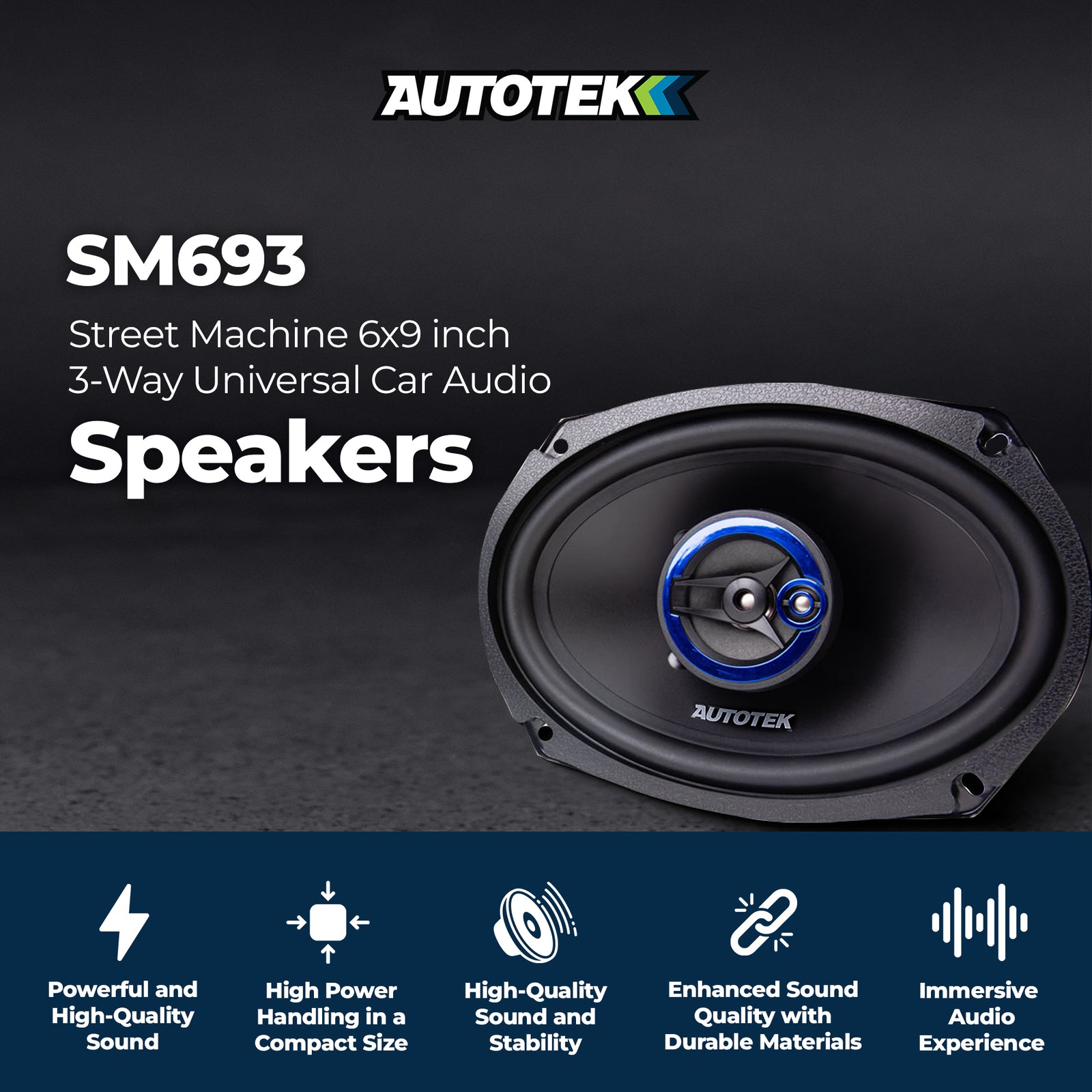 Autotek Street Machine 6x9 in. 3-Way Car Audio Universal Coaxial Speakers, Pair - VMInnovations