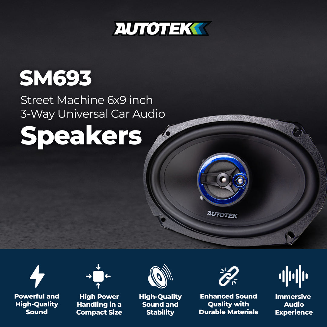 Autotek Street Machine 3-Way Car Audio Universal Coaxial Speakers, 6.5" & 6x9"