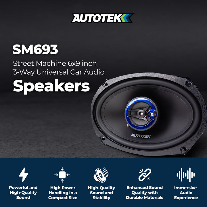 Autotek Street Machine 3-Way Car Audio Universal Coaxial Speakers, 6.5" & 6x9"