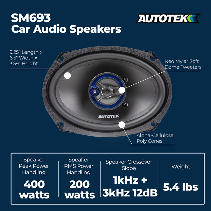 Autotek Street Machine 6x9" 3-Way Car Audio Universal Coaxial Speakers, 2 Pack