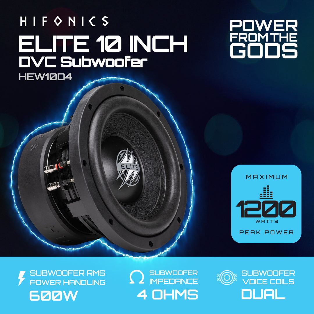 Hifonics 4 Pack ELITE 10" Subwoofer, Dual Voice Coil Car Audio Speaker, 1200W