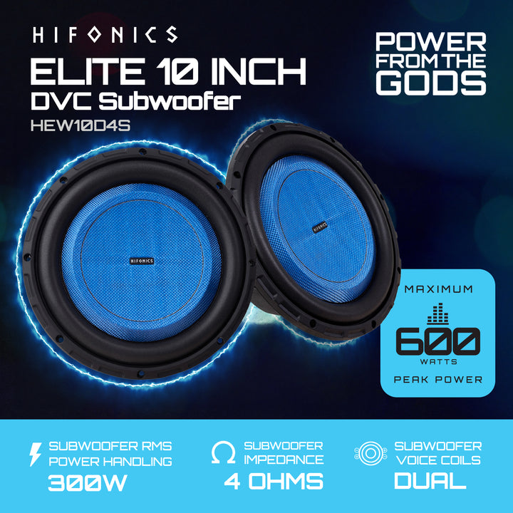 Hifonics ELITE 10” Shallow Subwoofer Dual Voice Coil Car Audio Speaker, 600 Watt