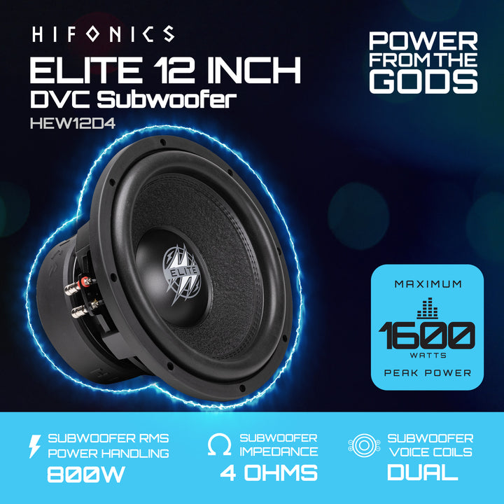 Hifonics 4 Pack ELITE 12" Subwoofer, Dual Voice Coil Car Audio Speaker, 1600W