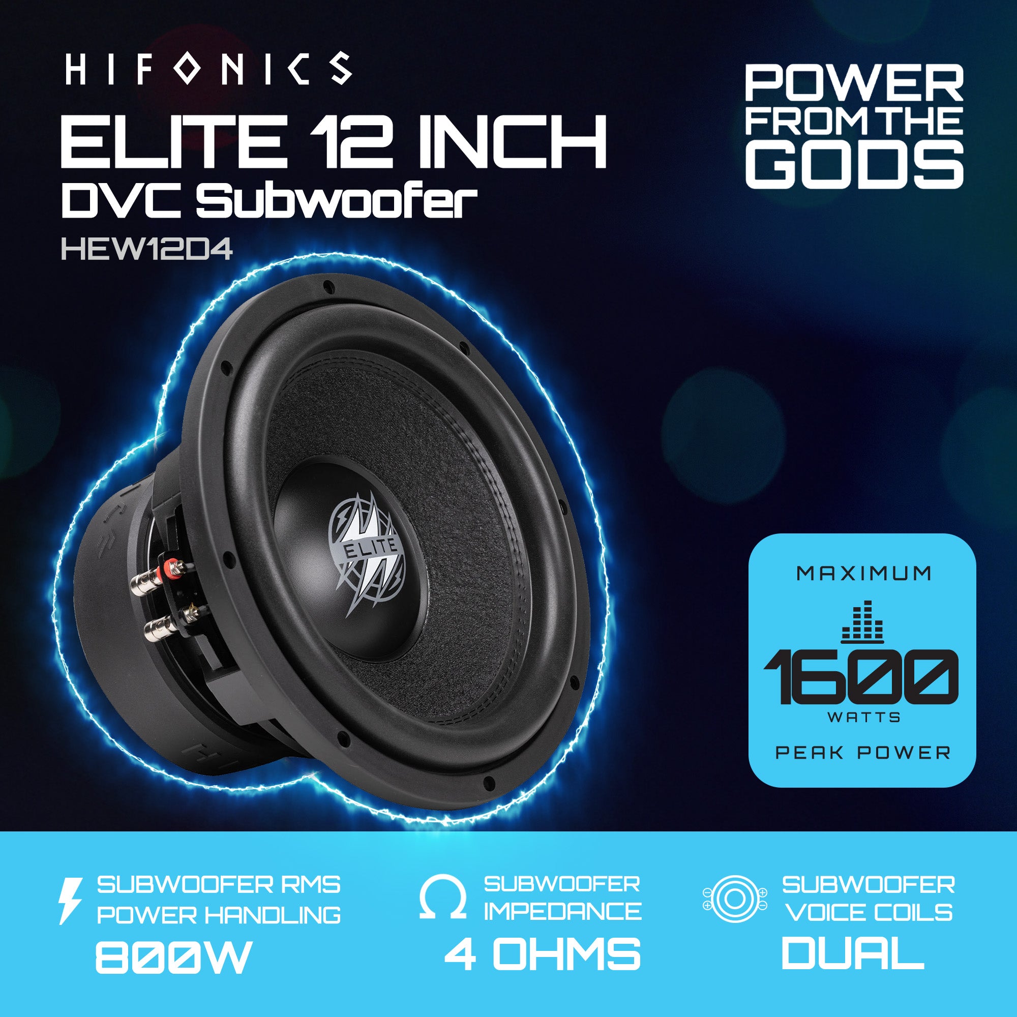 Hifonics 4 Pack ELITE 12" Subwoofer, Dual Voice Coil Car Audio Speaker, 1600W