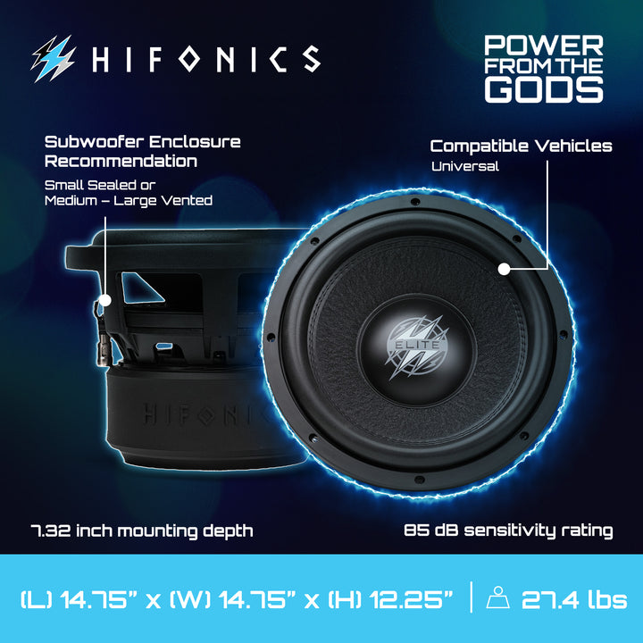 Hifonics 2 Pack ELITE 12" Subwoofer, Dual Voice Coil Car Audio Speaker, 1600W