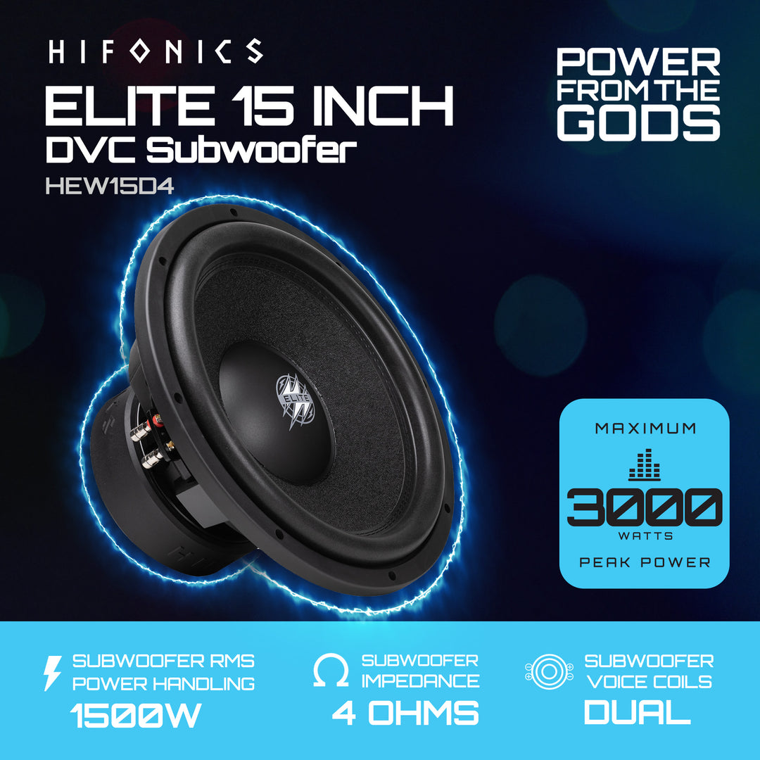 Hifonics 4 Pack ELITE 15" Subwoofer, Dual Voice Coil Car Audio Speaker, 3000W