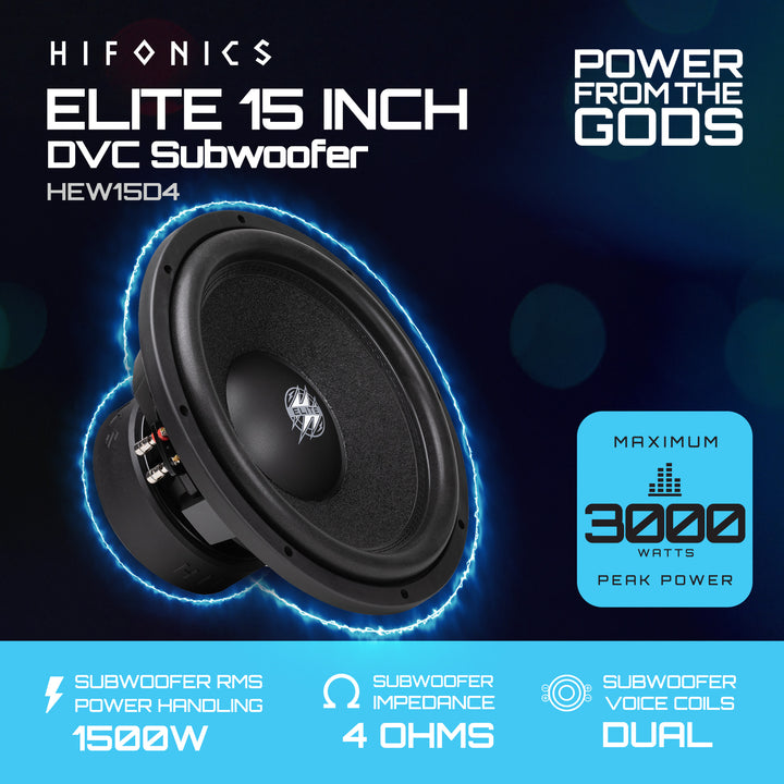 Hifonics 4 Pack ELITE 15" Subwoofer, Dual Voice Coil Car Audio Speaker, 3000W