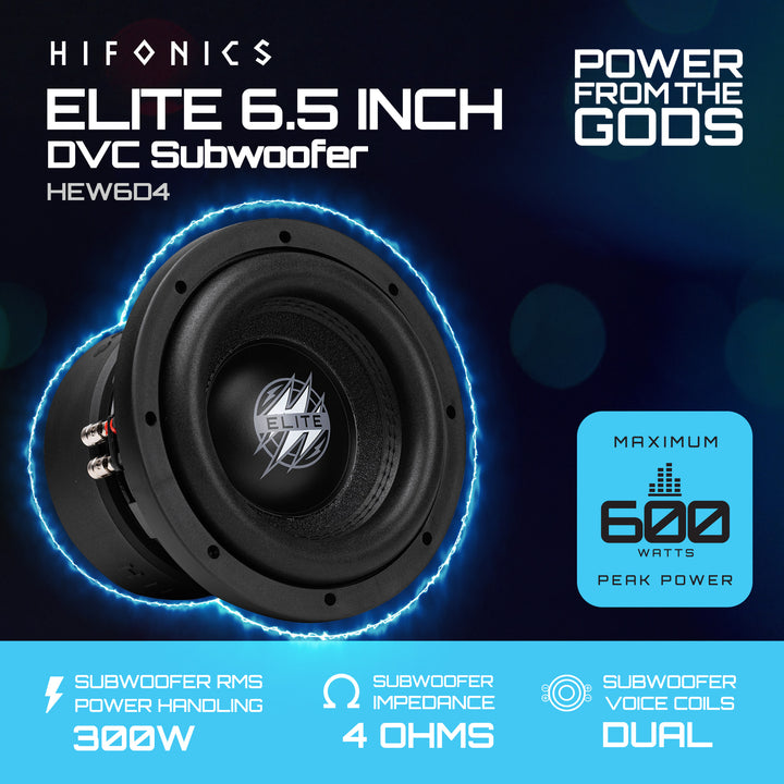 Hifonics 4 Pack ELITE 6.5 in. Subwoofer, Dual Voice Coil Car Audio Speaker, 600W