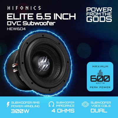 Hifonics 4 Pack ELITE 6.5 in. Subwoofer, Dual Voice Coil Car Audio Speaker, 600W