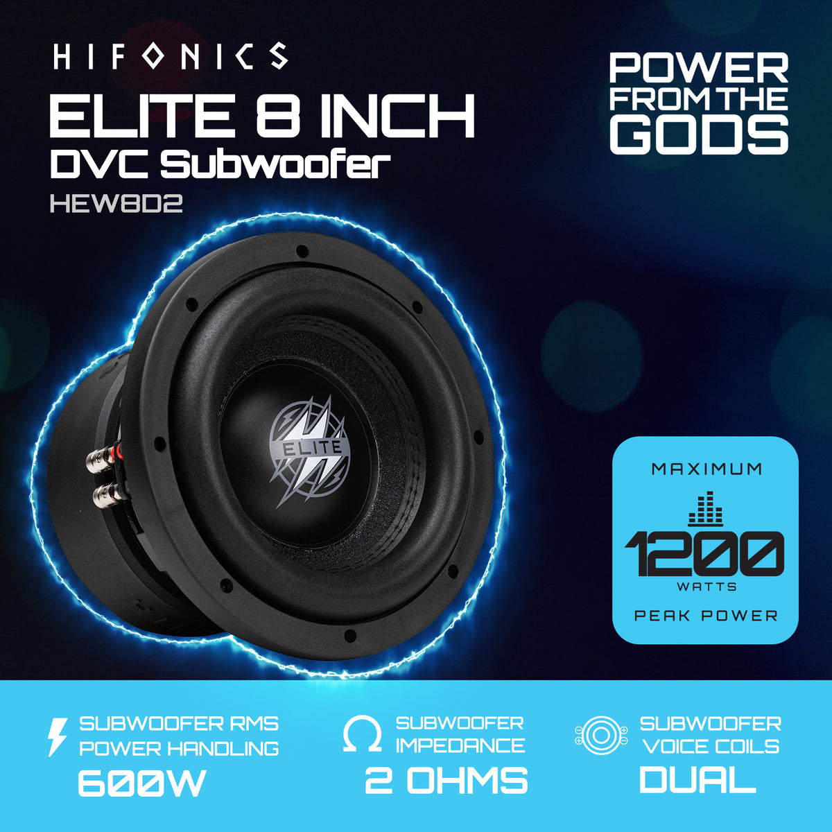 Hifonics 2 Pack ELITE 8" 2 Ohm Subwoofer, Dual Voice Coil Audio Speaker, 1200W - VMInnovations