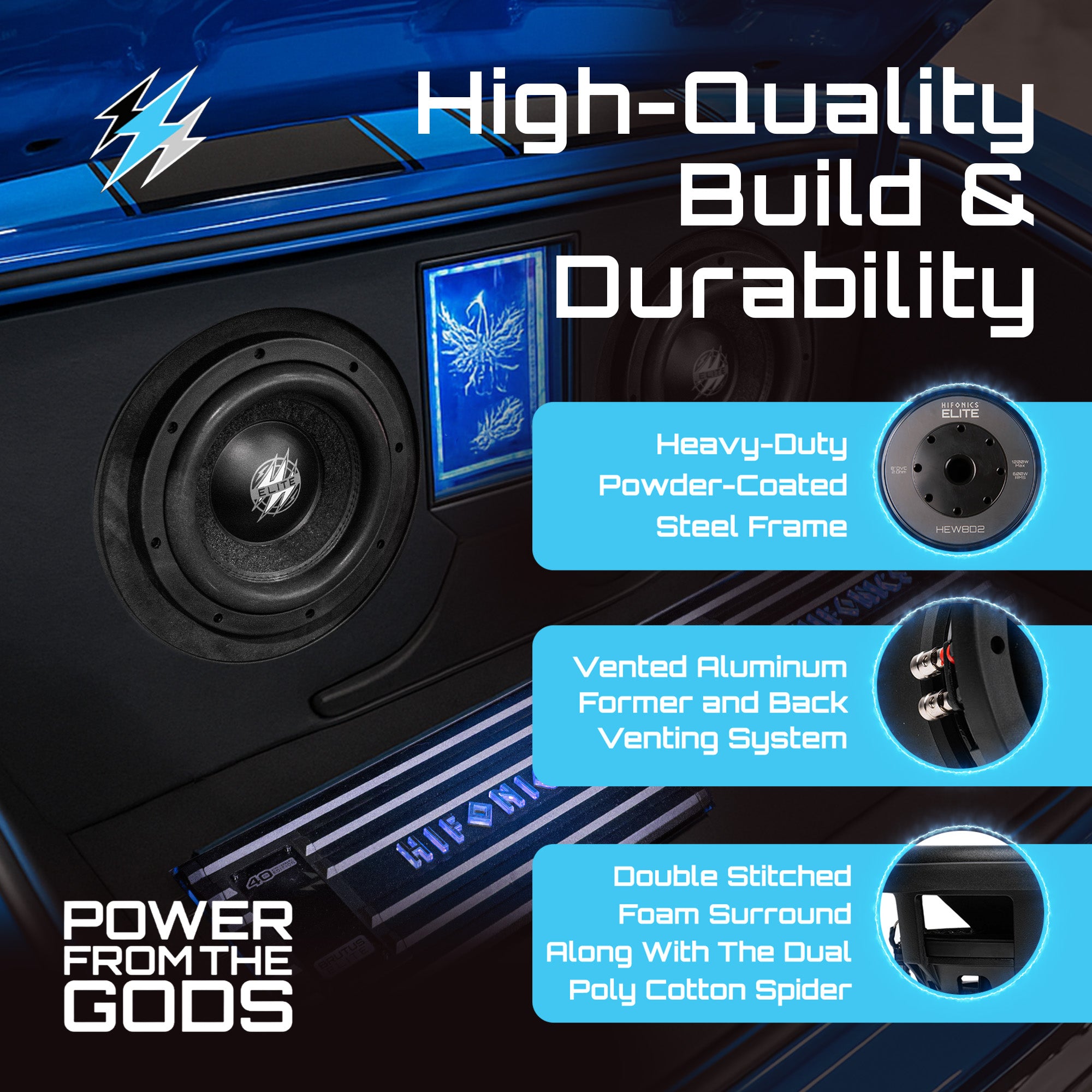 Hifonics 2 Pack ELITE 8" 2 Ohm Subwoofer, Dual Voice Coil Audio Speaker, 1200W - VMInnovations
