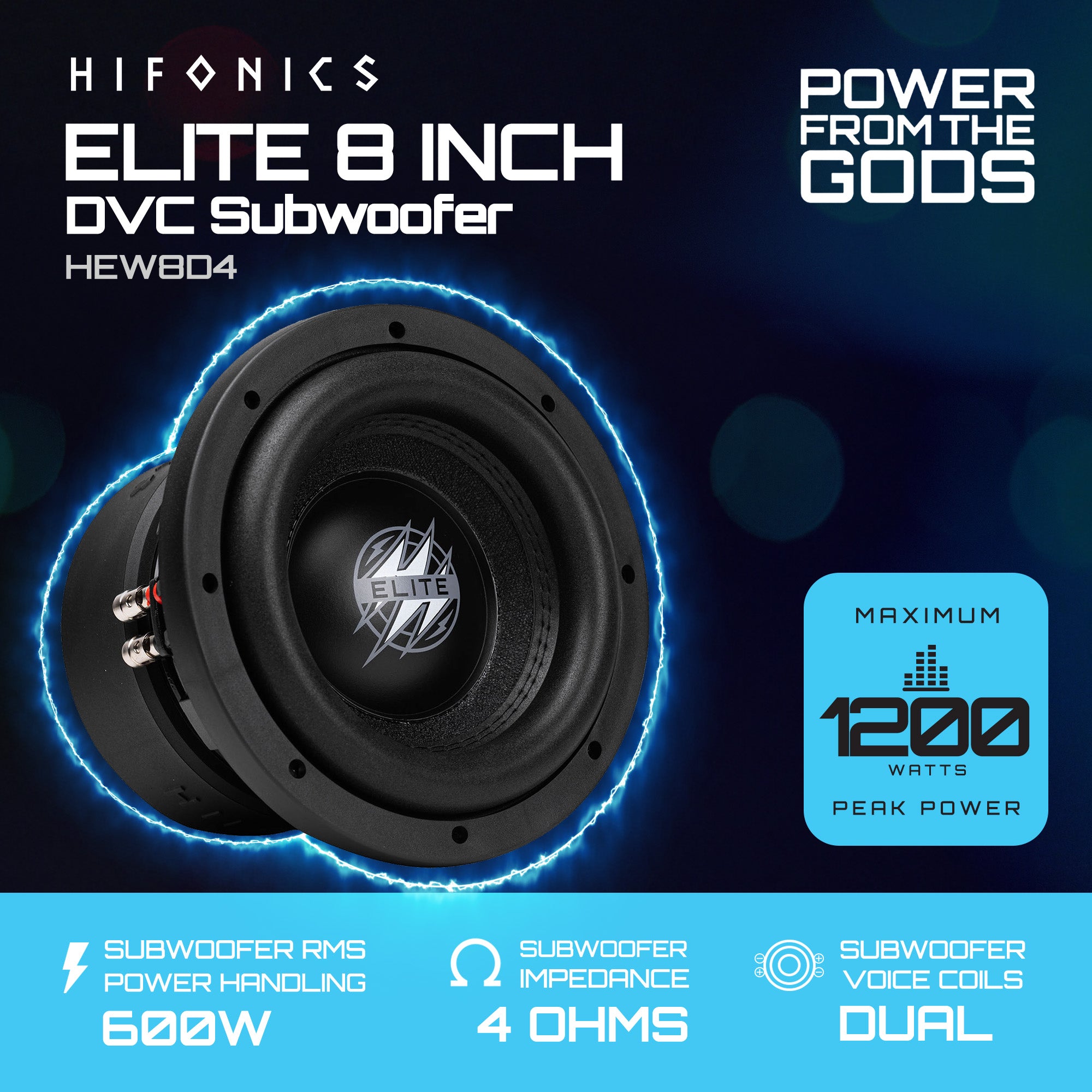 Hifonics 4 Pack ELITE 8 Inch Subwoofer, Dual Voice Coil Car Audio Speaker, 1200W