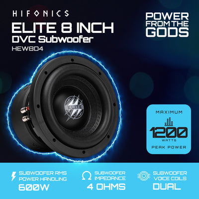 Hifonics 2 Pack ELITE 8 Inch Subwoofer, Dual Voice Coil Car Audio Speaker, 1200W
