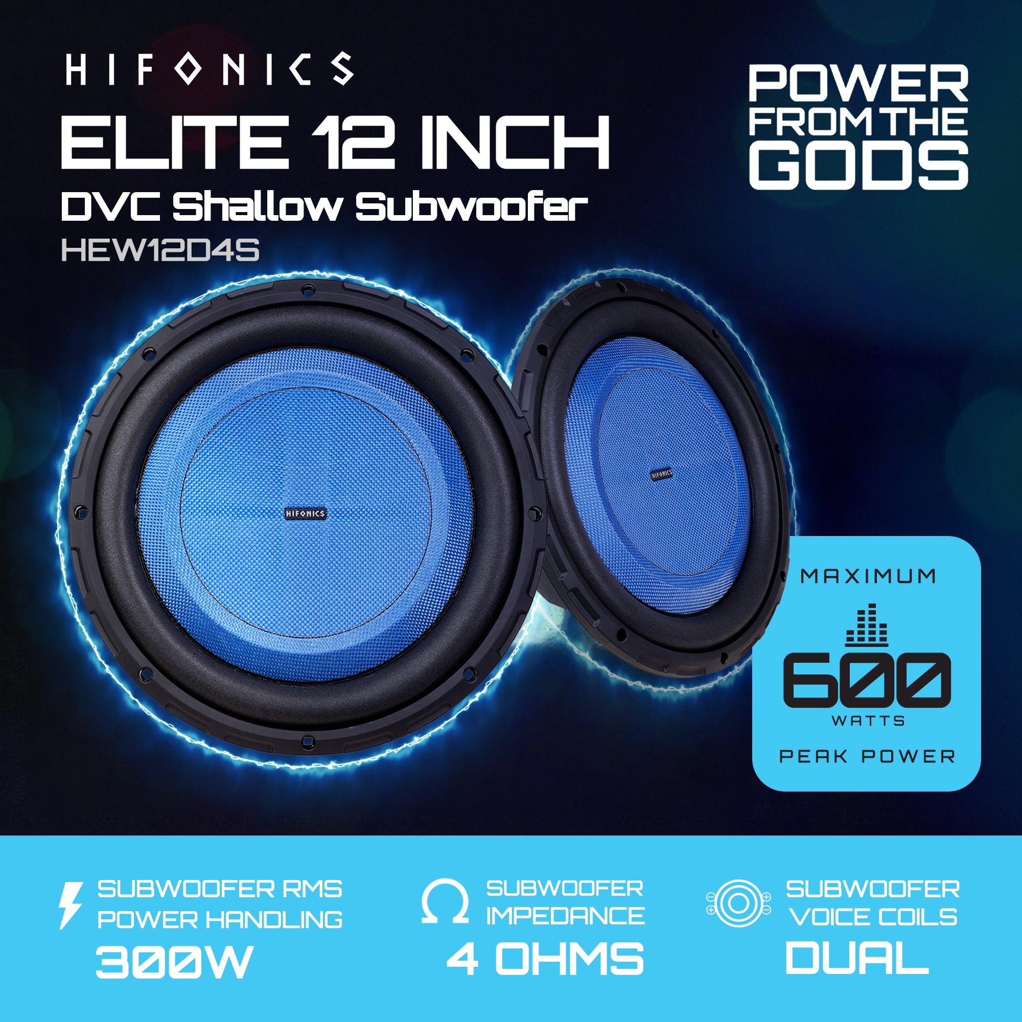 Hifonics 4 Pack ELITE 12” Shallow Subwoofer Dual Voice Coil Audio Speaker, 600W - VMInnovations