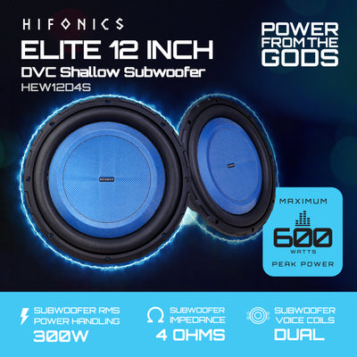 Hifonics 2 Pack ELITE 12” Shallow Subwoofer Dual Voice Coil Audio Speaker, 600W