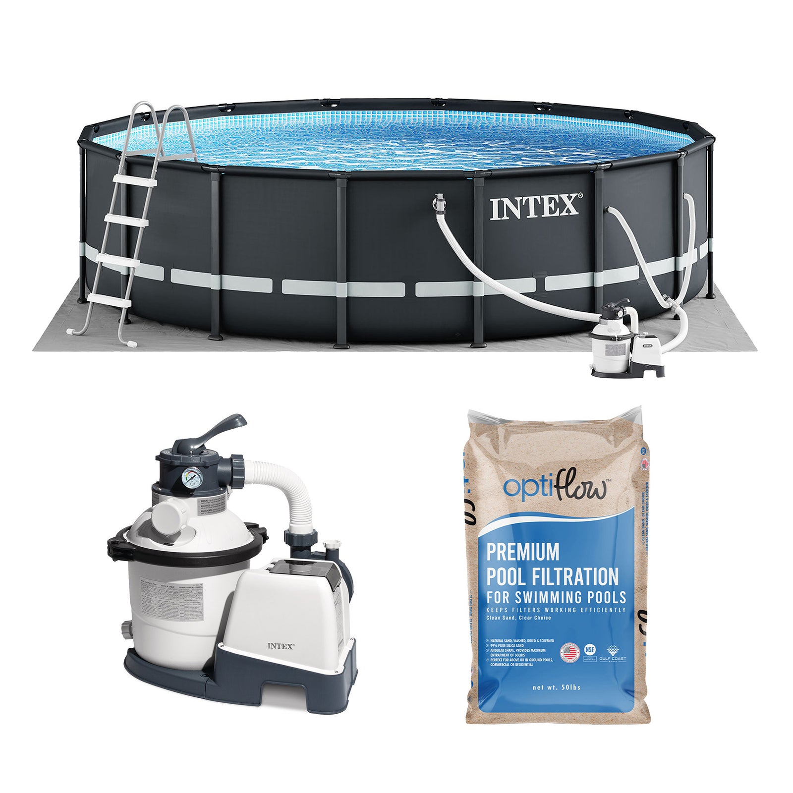 Intex Ultra XTR Frame 16'x48" Above Ground Pool and OptiFlow Premium Filter Sand - VMInnovations