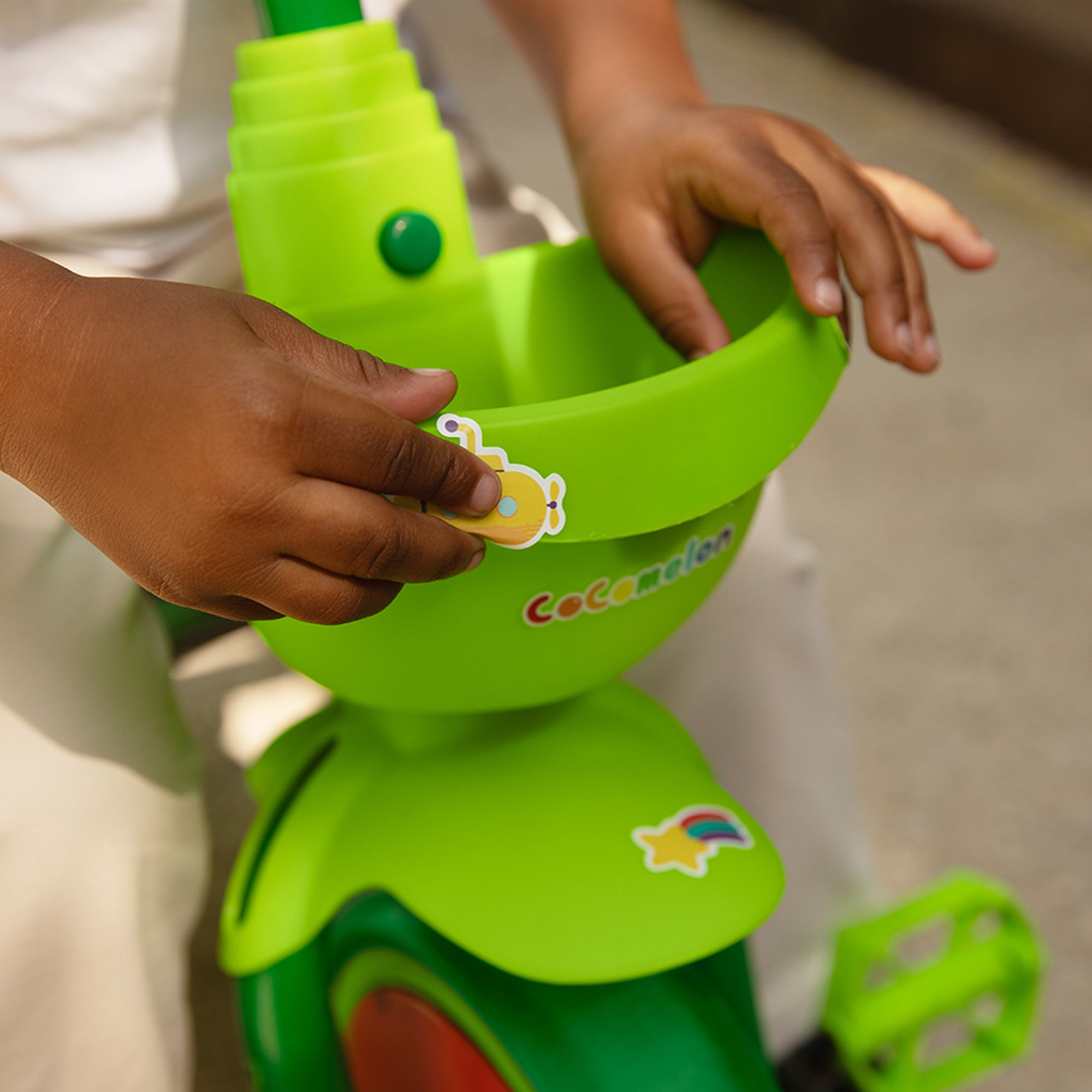 Jetson CoComelon Light-Up Trike with Front and Rear Baskets, Seatbelt and Bell - VMInnovations