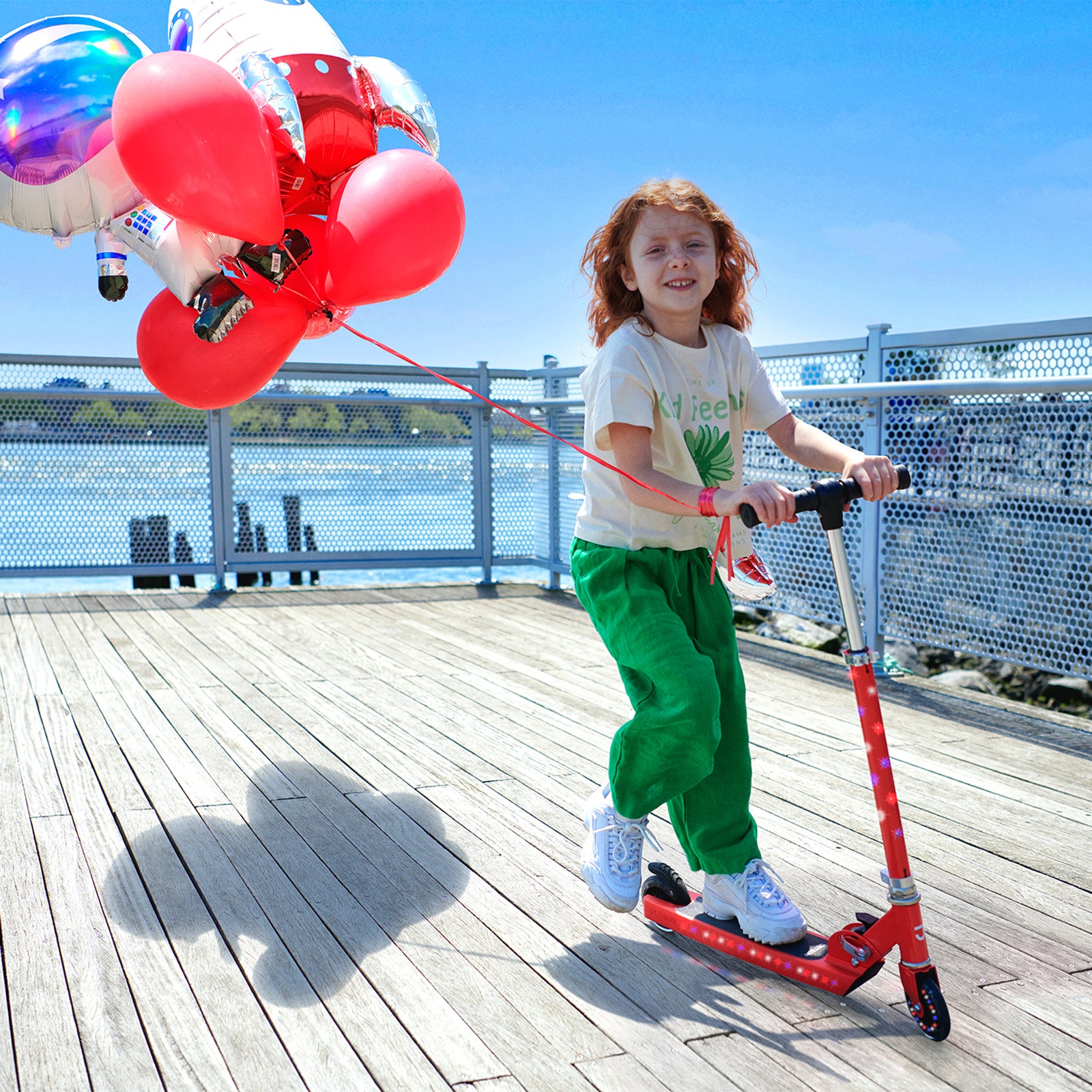 Jetson 2 Wheel Light Up Scooter Adjustable Kick Ride On Toy for Kids, Red - VMInnovations