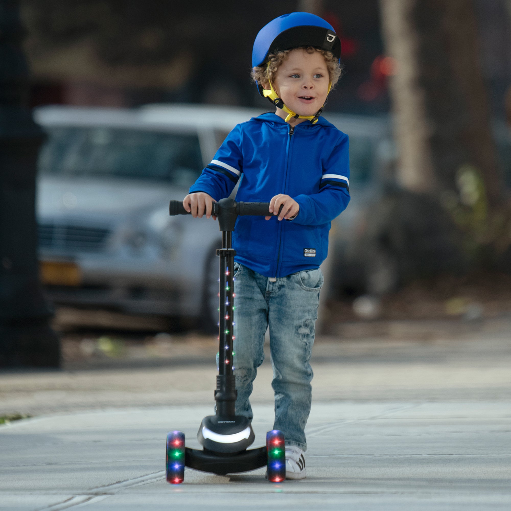 Jetson Mini 3 Wheel Light Up Scooter Adjustable Kick Ride On Toy for Kids, Black - VMInnovations