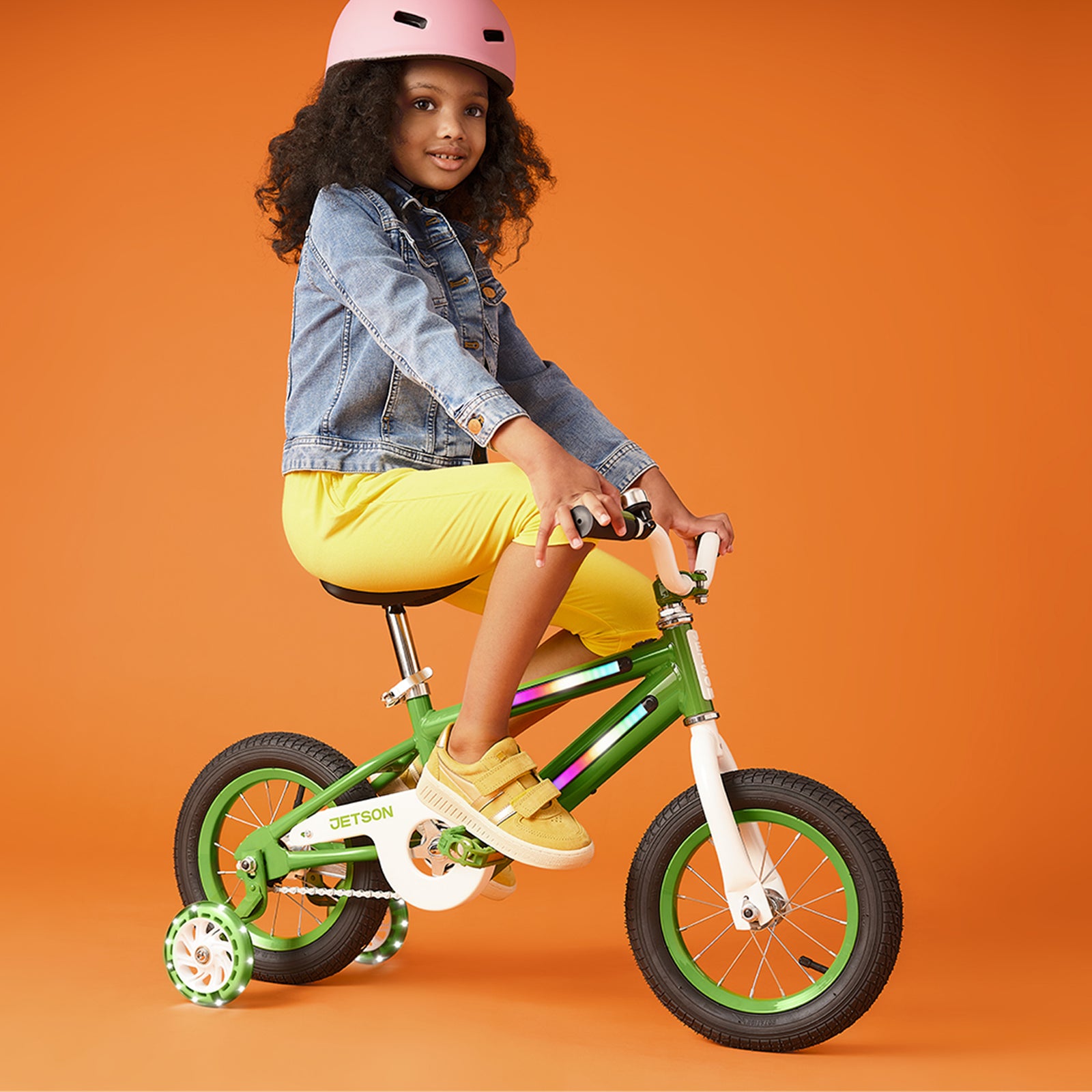 Jetson Light Rider 12" LED Kids Bike with Coaster Brakes, Training Wheels, Green - VMInnovations